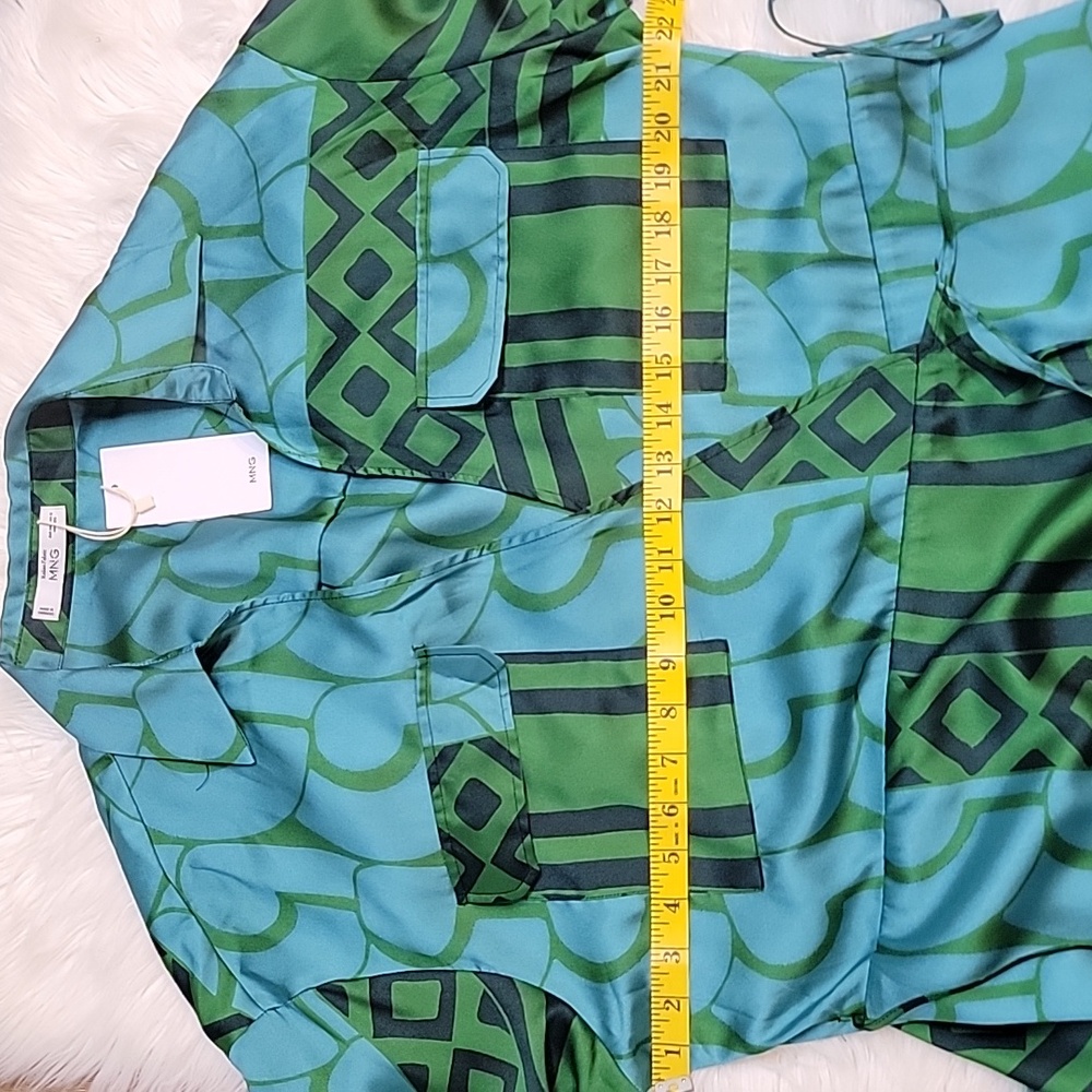 Mango | Green and Blue Wrap Dress with 3/4 Bishop Sleeves for Cocktail - Picture 12 of 14